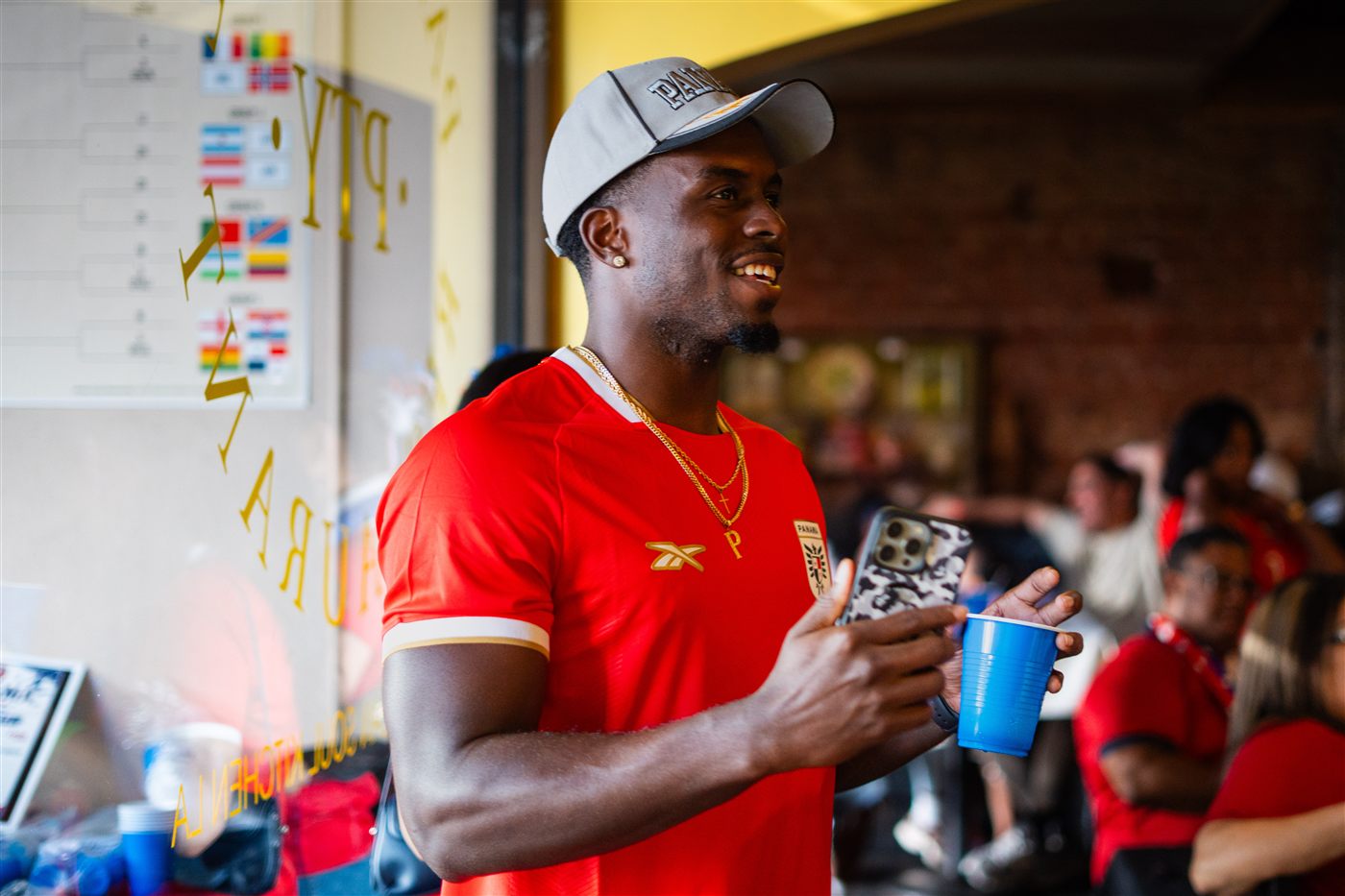 Fans cheering during the World Cup watch party